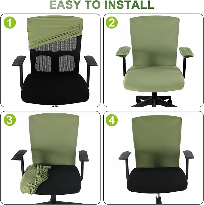 Tallew 4 Pcs Office Chair Covers Set Computer Universal Protective Stretchable Chair Seat Covers Desk Armrest Cover Pads Office Cushion Backrest for Rotating(Regular,Yellow Green)