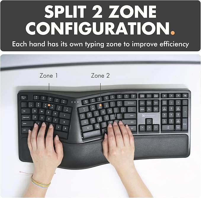X9 Wireless Ergonomic Keyboard with Cushioned Wrist Support - Type Comfortably Longer - Wireless Split Keyboard for Laptop, PC & Chrome Computer with 110 Ergo Keys & 5ft Cable