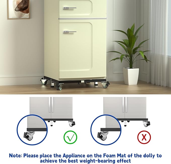 Heavy Duty All Steel Fridge Stand Mobile Base with Wheels Adjustable Washing Machine Stand Multi-Functional Base Furniture Dolly for Refrigerator Washer and Dryer（Black/Large）
