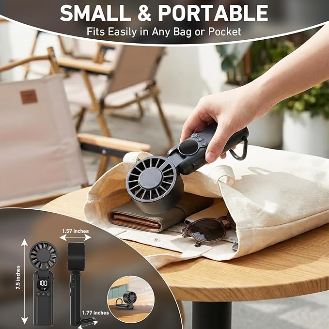 AILBTON Portable Handheld Fan, 5000mAh Rechargeable Mini Personal USB Fan with LED Display & Foldable Design, 199-Speed Powerful Battery Operated Travel Fan for Women, Outdoor, Office White