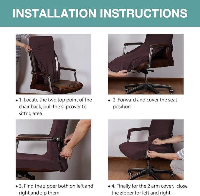 Turquoize Office Chair Cover - Stretch Computer Chair Cover with Arms, Universal Removable Rotating Slipcover for Dogs, Cats & Pets, Brown