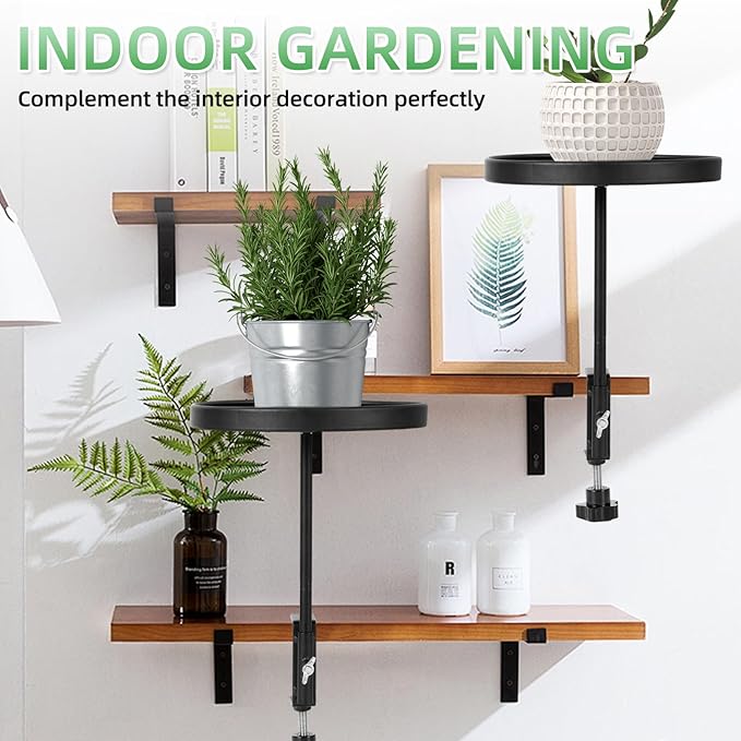 2Pack Window Plant Shelves Stand Holder 7.9inch Adjustable Windowsill Clamp Tray Round Metal Windowsill Extension Tray Window Planter Floating Shelf for Plants for Indoor Plants Home Decor, Black