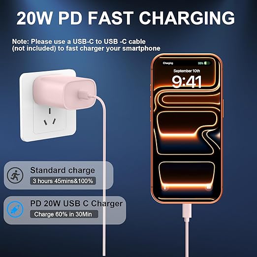 Phone 17 16 15 Charger Fast Charging Type C Chargers USB C Fast Charger Block & Phones 17 Charger Cord 10FT Long USB C Charging Cable for i.Phone 17/17 Pro/17 Pro Max/Air/Phone 16 15 Pro Max,Pink