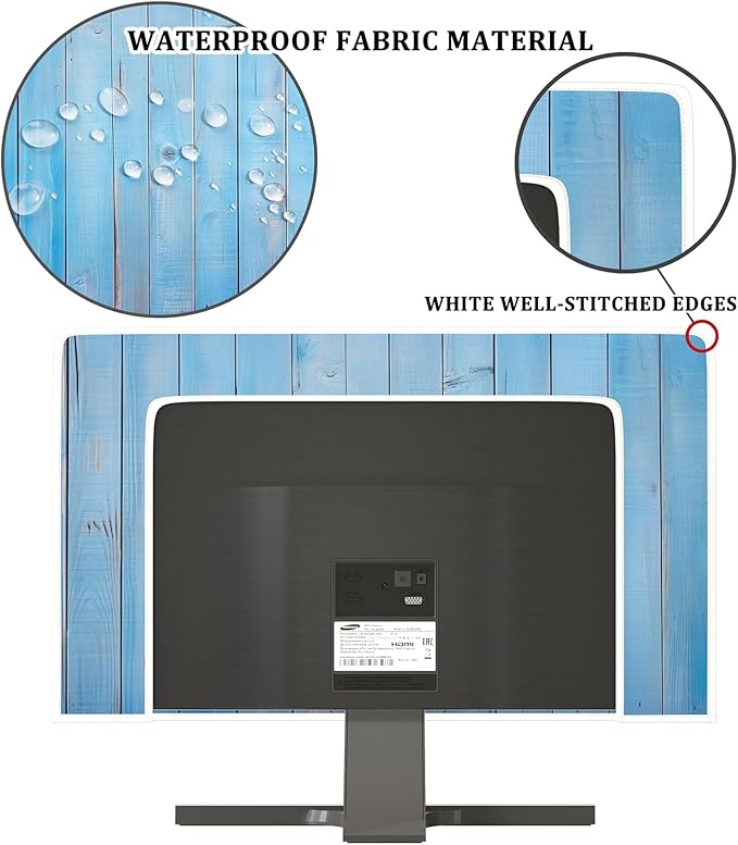 Waterproof TV Screen Covers 75 Inch Anti-Static Waterproof Weatherproof Dust-Proof Dust Cover Protective Sleeve Compatible with Television LED LCD OLED TVs，Blue Wooden Board