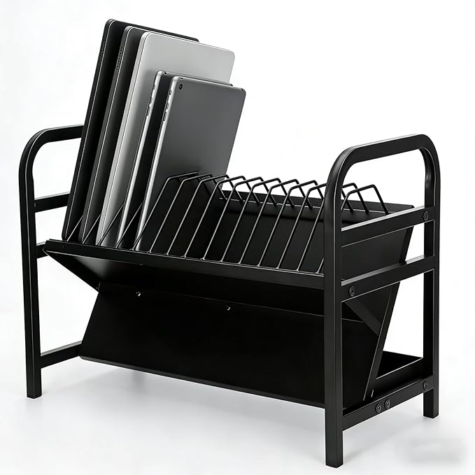 14-Slot Open Charging and Storage Rack, Chromebooks Charging Station with Leveling Feet, Effective Heat Dissipation, for iPads, Tablets and Laptop Computers, for Classroom|Office|Library