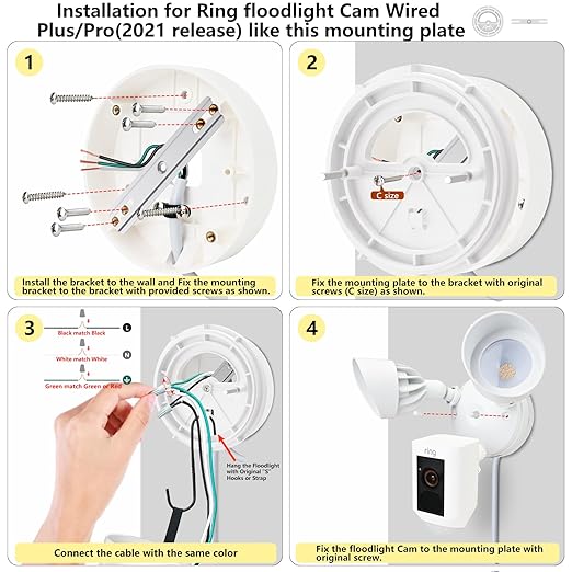 Power Cable and Plug-in Mount for Floodlight Cams Compatible with Floodlight Cam Wired Pro/Plus, Blink Wired Floodlight Camera, Electrical Box with 20ft Weatherproof Cable -(2in1 Mount and Cord Set)