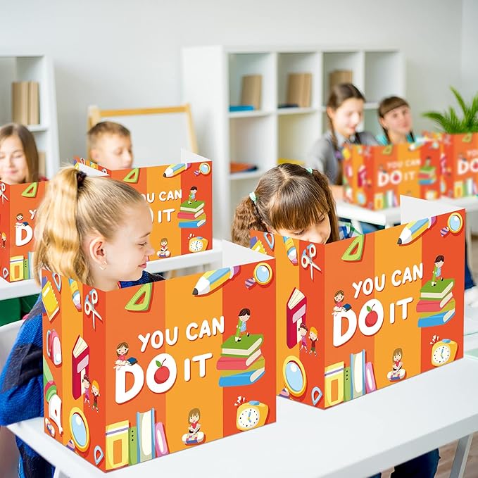 Zhehao 12 Pcs Desk Dividers for Students, Privacy Folders Boards Bright Colored Testing Dividers Panels for School Classroom Student Teacher Desks, 15.76 x 13.3 x 11.8 Inches(You Can Do It)