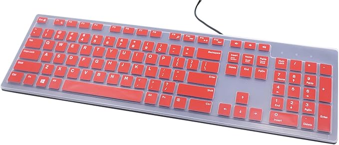 Keyboard Skin Compatible for Dell KM636 KB216 Keyboard, Dell Optiplex 5250 3050 3240 5460 7450 7050, Dell Inspiron AIO 3475 3670 3477, Dell Inspiron 27 7000 7700 7790 All-in-One Keyboard - Red