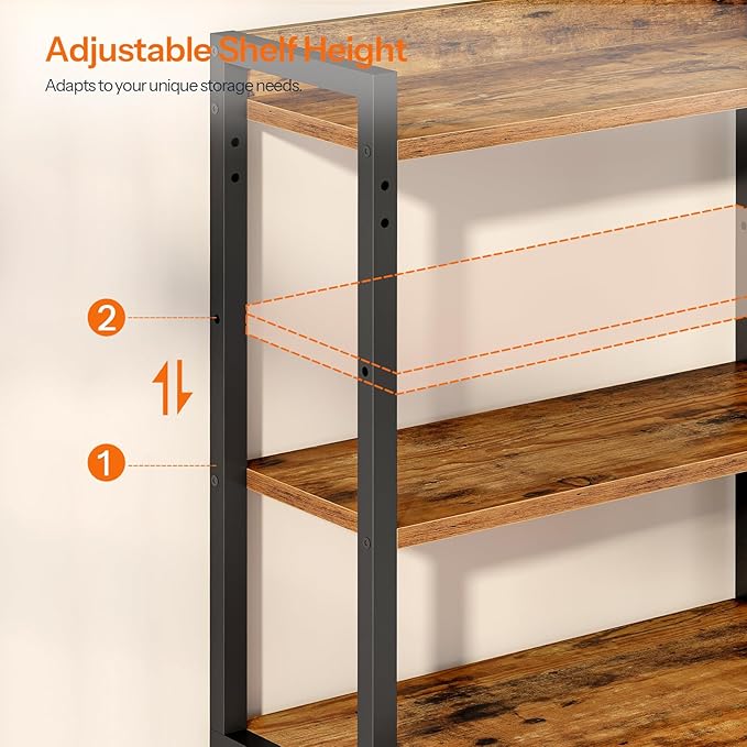 HOOBRO Printer Stand with Charging Station, 4-Tier Printer Table with Storage, Large Tall Printer Shelf, for Home Office, Kitchen, Living Room, Black and Rustic Brown BF13UPS01