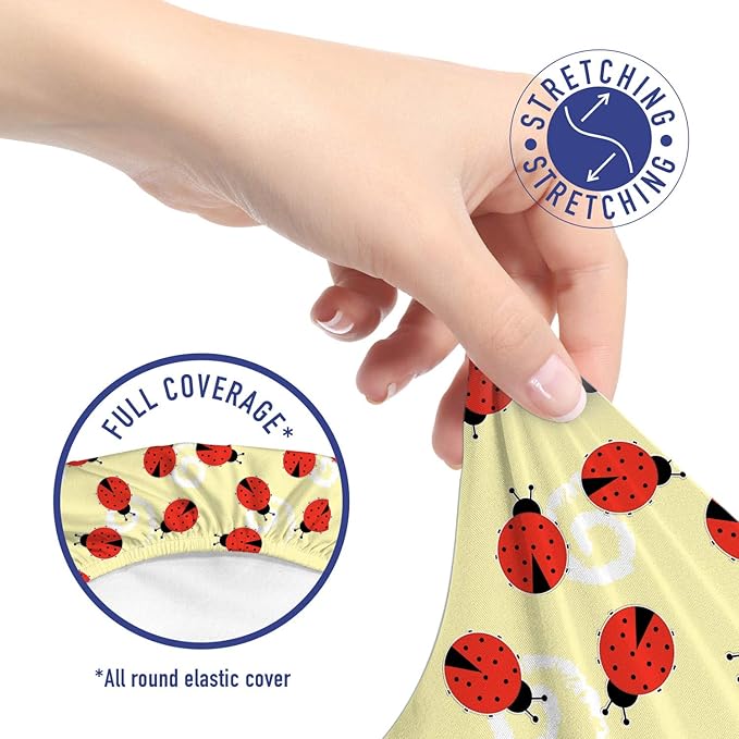 Ambesonne Ladybug Office Chair Slipcover, Childish Graphic Ladybugs Pattern on a Background with Swirls, Protective Stretch Decorative Fabric Cover, Pale Yellow Vermilion