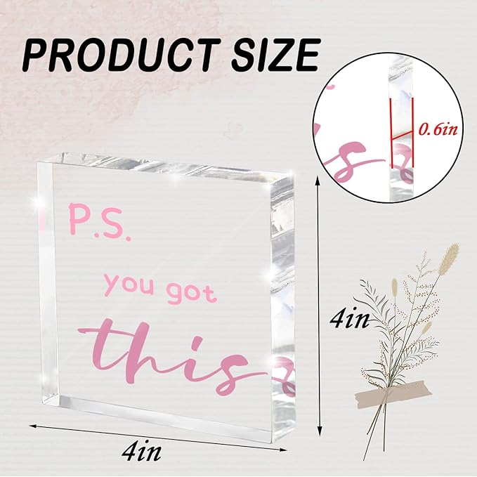PS: You Got This' Bold Pink Acrylic Sign - 4"X 4" Motivational Desk Power Boost for Women, Office & Study Encouragement Decor with Uplifting Affirmation