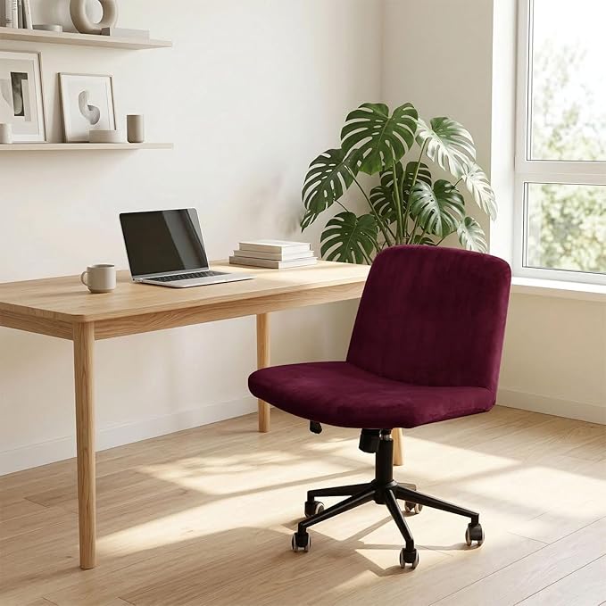 NICEEC Criss Cross Chair Cover Armless Office Dorm Desk Chair Covers Vanity Chair Covers Computer Mid Back Wide Seat Chair Without Arms Protector Spandex Stretch Slipcover WineRed(No Chair Only Cover)