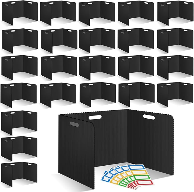 24 Pcs Desk Dividers for Students Plastic Durable and Waterproof Privacy Folders Shields Test Dividers with Classroom Privacy Boards for School Study Teacher Supplies (24pcs Black)