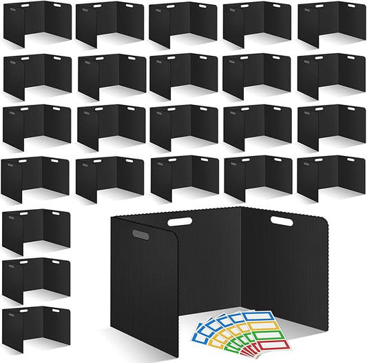 24 Pcs Desk Dividers for Students Plastic Durable and Waterproof Privacy Folders Shields Test Dividers with Classroom Privacy Boards for School Study Teacher Supplies (24pcs Black)