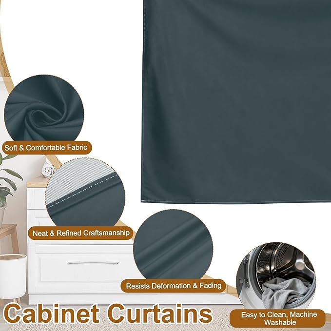 uxcell Cabinet Curtains, Dust Proof Privacy Drape Short Curtain, Hook & Loop Under The Desk Skirt for Kitchen Bathroom Closet Storage Room (51.1" W x 27.6" H, Dark Gray)