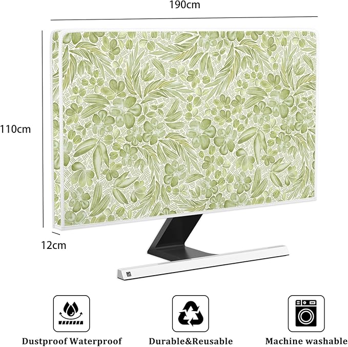 Sage Green Wildflower Waterproof Screen TV Cover 80 Inch Vintage Aesthetic Floral Anti-Static Dustproof Protective Covers for Television LED LCD OLED Full Body Cover for TV Screen