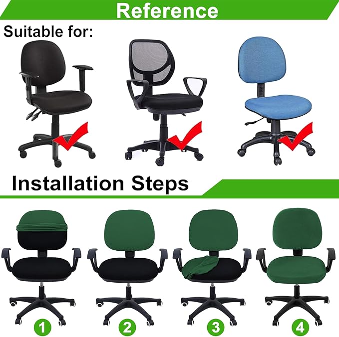Smiry Stretch Jacquard Office Computer Chair Covers, Removable Washable Universal Desk Rotating Chair Slipcovers Protector, Seat + Backrest Cover, Emerald Green