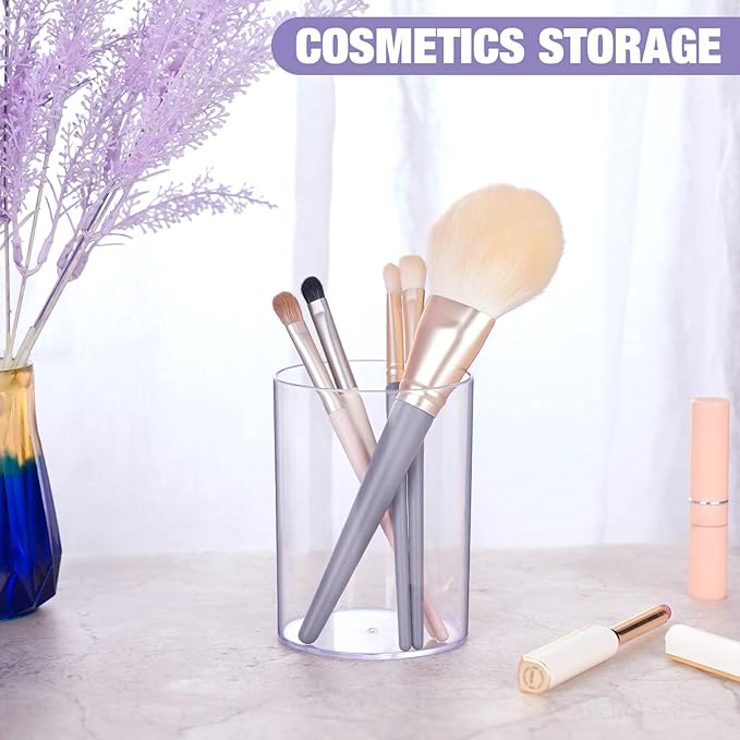 Stylish Clear Acrylic Desk Organizer Pen and Pencil Holders Set of 3, Round Makeup Brush Storage Perfect for Home, School and Office Supplies