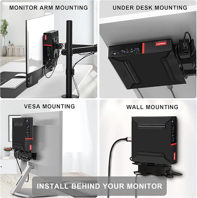 2 Pack Mini PC VESA Mount Compatible with Lenovo Thinkcentre Tiny M90qGen2, M80q Gen3, M90q Gen3, M90q Gen2, M70qGen2, M60e, M75qGen2, Under Desk and WallMount, 100x100mm Monitor Arm Wall Mount