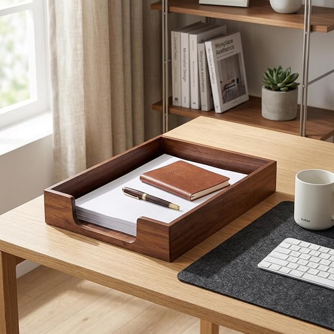 Bamber Wood Letter Tray Wooden Desk Organizer Paper Document File Tray for Office Supplies Collection Folders Notebooks, Black Walnut