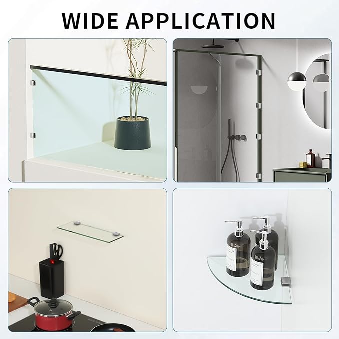 Alise Glass Shelf Brackets 4Pcs, Adjustable Shower Glass Clamps, Heavy Duty Clamp Holder, SUS304 Stainless Steel Brackets for 8-12mm Shower Shelf Bracket and Wall-to-Panel Connection, Brushed Nickel