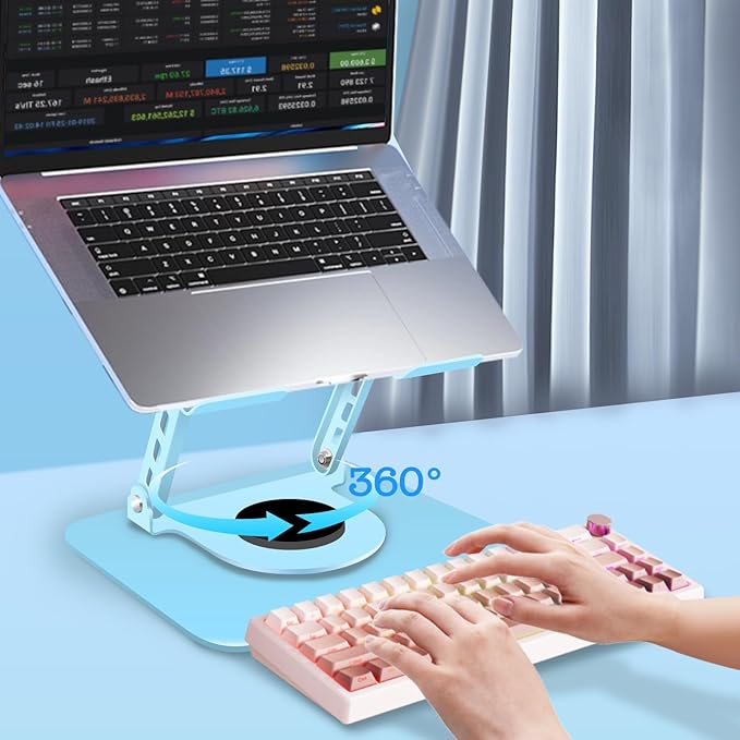 360° Rotating Laptop Stand, Carbon Steel Ergonomic Cooling Riser,Foldable Portable,Fits 10-16 Inch Laptops/Tablets/Phones,Blue,3-Year Warranty