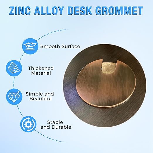 Desk Grommet 1-3/8" (35 mm), Desk Cord Hole Cover, Cable Grommet Metal Zinc Alloy Materilal, Desk Hole Grommet for Office and Home Table Cable, Detachable Cable Cord Organizer (Matte Silver 1 Pcs)