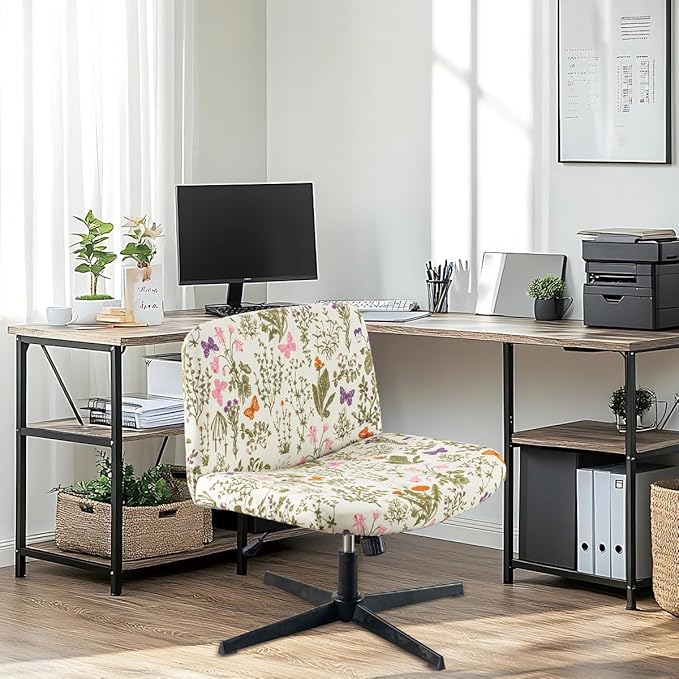 Armless Chair Slipcover Stretch Criss Cross Chair Cover, Mid Back Wide Seat Accent Chair Covers,Modern Vanity Chair Cover for Office Desk (Butterfly)