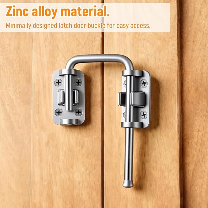 Mabor Sliding Door Lock, Patio Door Loop Lock with Rotary Bar for Screen Door, Window, Gate, Barn - Zinc Alloy Child Safety Lock, Easy Install (Silver)