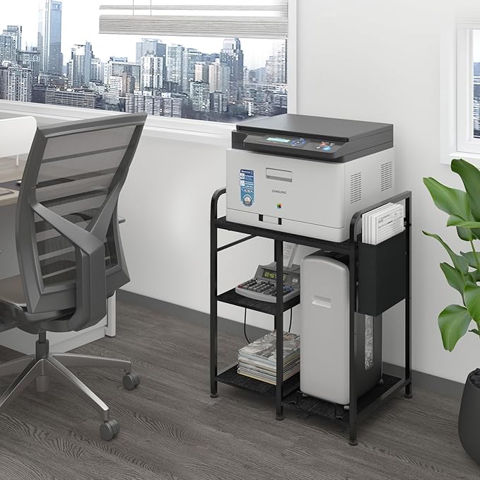 Sedegn Home Printer Stand with Charging Station, 24x18 Inches Stands for Large Printer, Printer Shredder Stand with Storage for Home Office, Table for Fax Machine/PC Tower (Black)