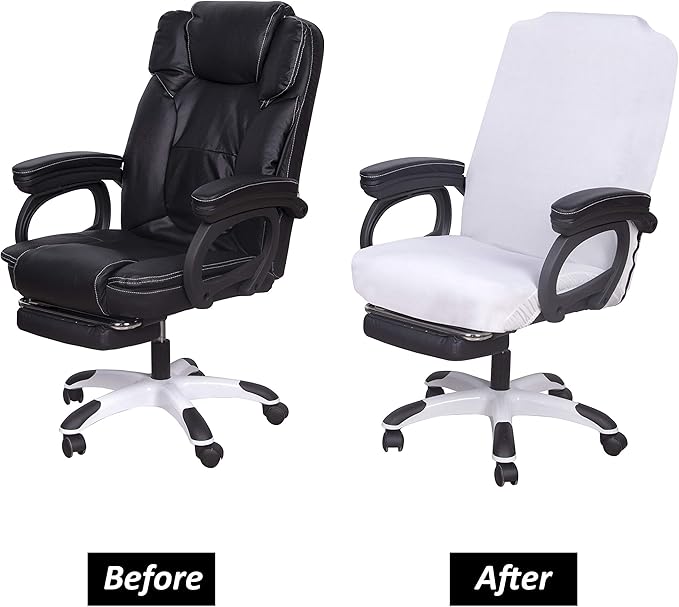 SARAFLORA Office Chair Cover- Large, White- Removable Computer Chair Cover for Office Chair with Zipper for Universal Rotating Chair Desk Chair Cover High Back Chair Seat Washable Protector for Pets