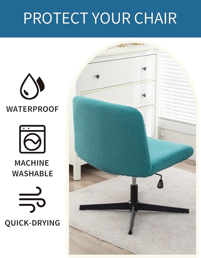 LavishCover Armless Chair Cover Office Desk Chair Cover, Waterproof and Elastic Criss Cross Chair Cover, Exquisite Vanity Chair Cover, Mid Back Wide Seat Accent Chair Covers(Peacock-Blue,T-Type)