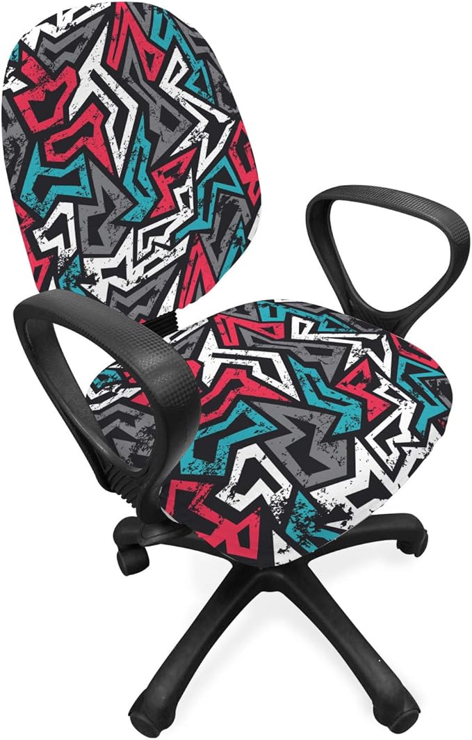 Ambesonne Grunge Office Chair Slipcover, Abstract Shapes in Graffiti Art Style Underground Hip Hop Culture Funky Street Wall, Protective Stretch Decorative Fabric Cover, Standard Size, Dimgrey Coral