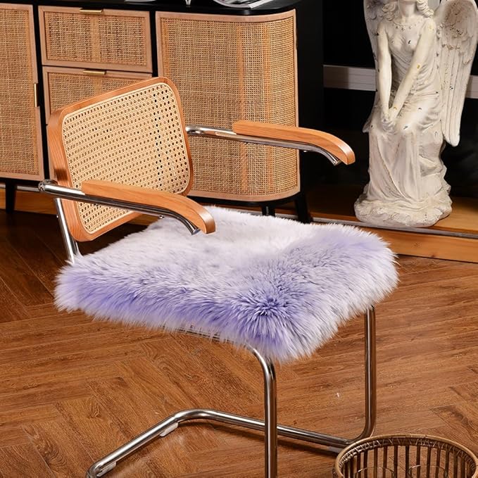 LLB Sheepskin Chair Cover - Office Cushion, Dining Room Pad, Desk Seat for Computer, Fur Area Rug for Living Room, 18x18 Inch (Pack of 1), Taro Purple