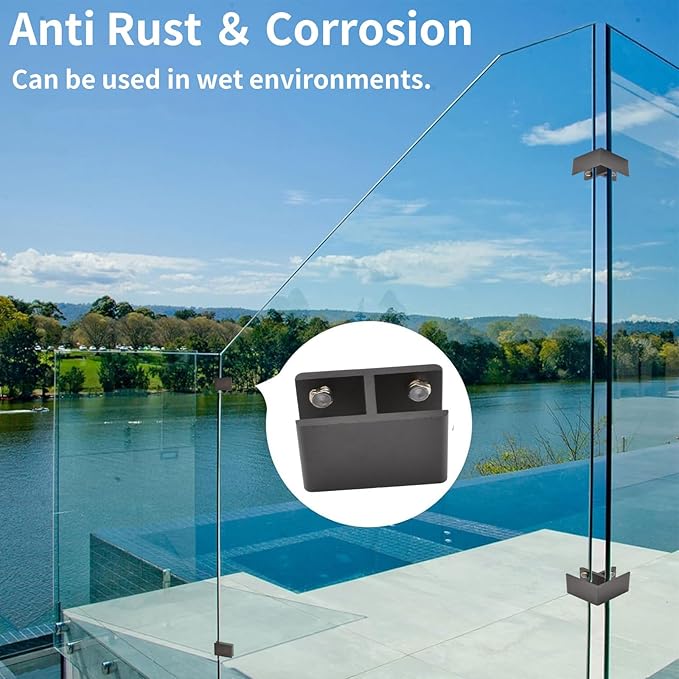 INCREWAY Glass Clamp, 4 Pack Adjustable Double Side Aluminum Alloy Shelf Support Bracket, Clip Holder for 18-20mm Thickness, 180 Degrees, Black