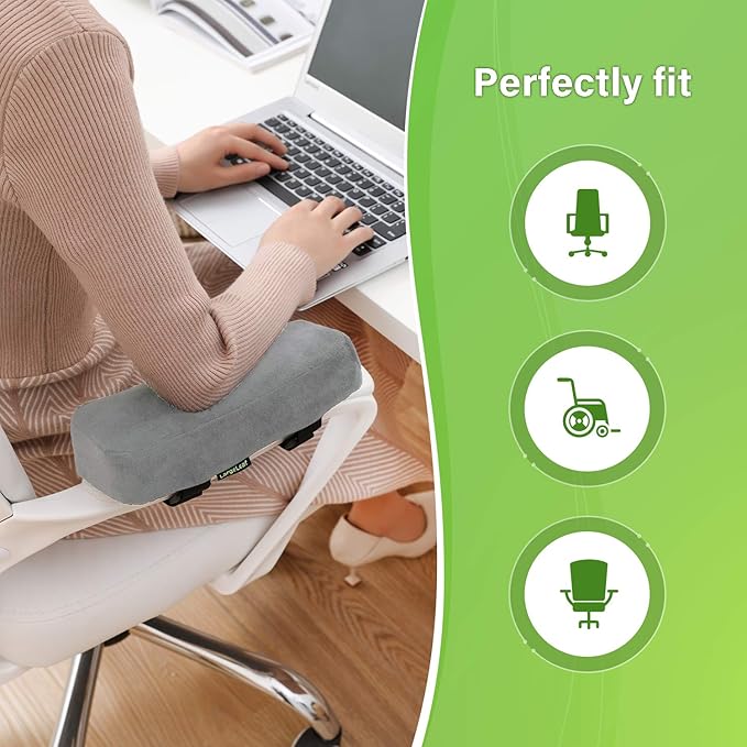 LargeLeaf Extra Thick 2 Inches Chair Cushions - Elbow Pillow Pressure Relief for Office and Gaming Chairs - Memory Foam Armrest Pads 2-Piece Set (Gray)