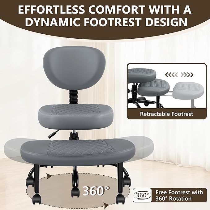 AtHope Ergonomic Cross Legged Office Chair with Wheels - Adjustable Height for Meditation, ADHD Desk & Yoga - Wide Criss Cross Design with Lumbar Support, Kneeling Chair - Dark Gray