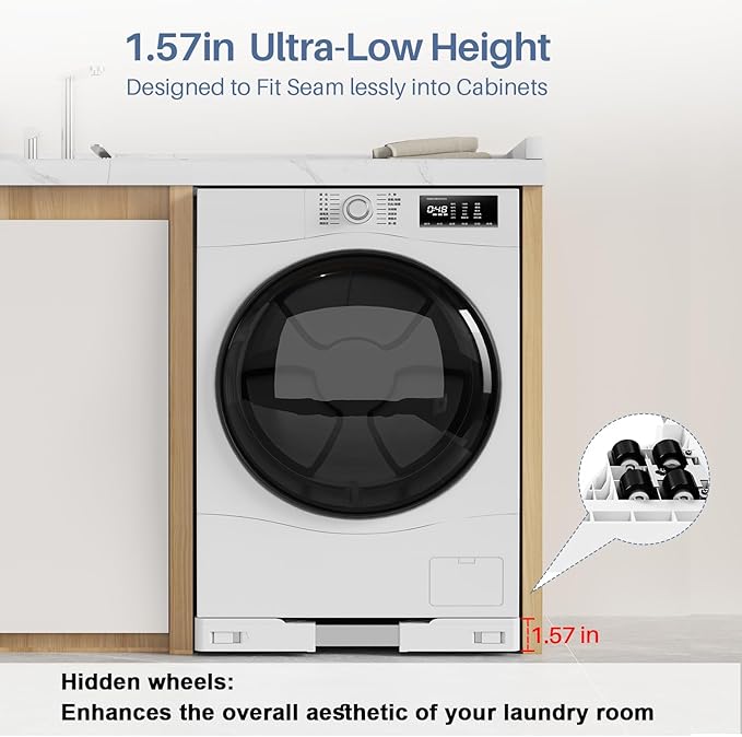 Adjustable Appliance Rollers Heavy Duty, Mobile Mini Fridge Stand Washer and Dryer Stand with 16 Hidden Silent Locking Wheels, Anti Vibration Washing Machine Pedestal Multi-Functional Base for Dryer