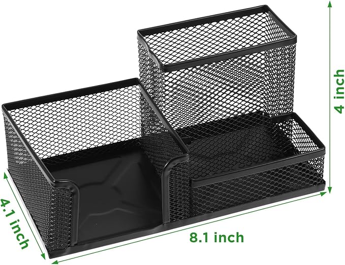 Lemecima 6 Pieces Pen Holder for Desk Mesh Metal Pencil Holders Pen Cup Marker Desk Caddy with Sticky Notes Organizer for Office Supplies Workspace School Home Black