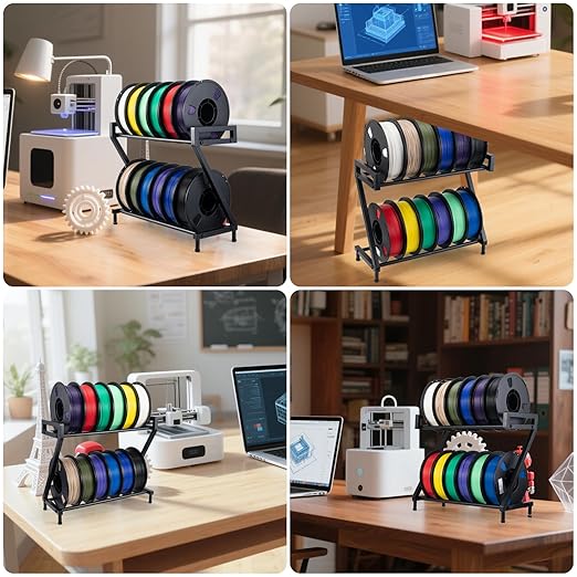 Z-shaped 2 Tiers 3D Printer Filament Storage Rack Desktop,3D Printer Filament Holder,Metal Filament Rack Suitable for PLA/ABS/TPU Filaments,Holds to 10-12 Spools,Ideal for Home,Office,Studio