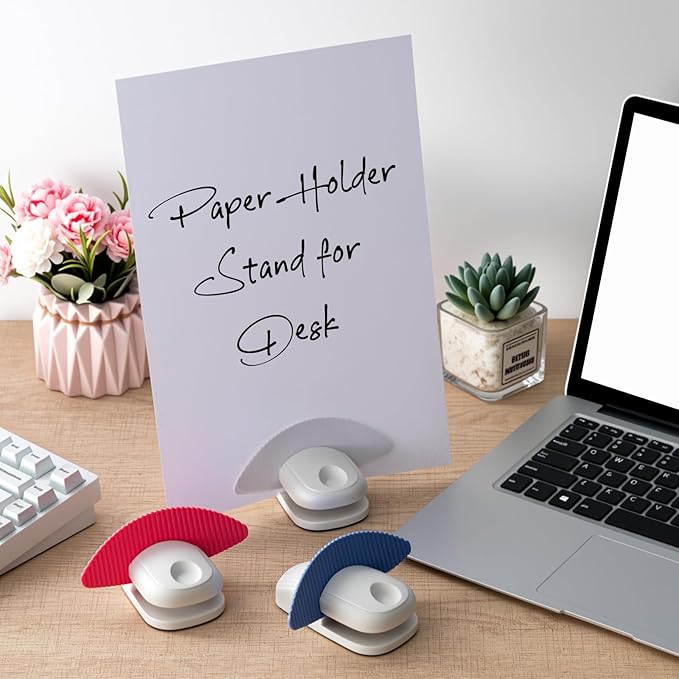Faccito 6 Pcs Paper Holder Stand for Typing Non-Slip Mat Desktop Folder Document Holder with Anti-Slip Pads Portable Copy Stand Desktop Clamp for A4 Paper Office Reading (White,Blue,Red)