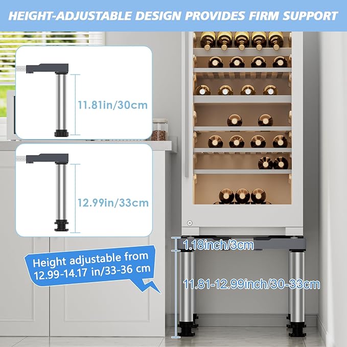 Mini Fridge Stand Height 13"-14.2" Adjustable Refrigerator Washing Machine Stand Base with 4 Strong Feet Anti-Vibration Washer Dryer Stand Laundry Pedestal Universal Appliance Stand Load 660LB-Gray