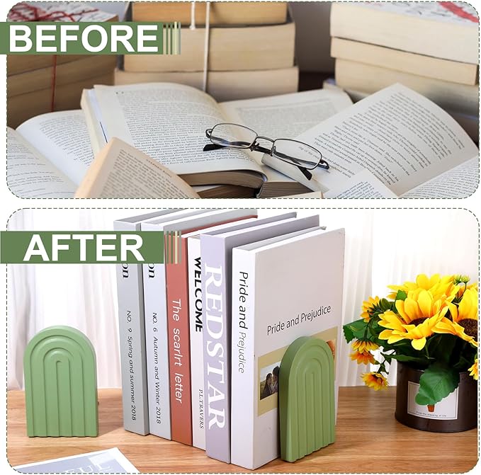4Pcs Boho Arch Wooden Rainbow Bookends, Cute Book Ends for Shelves, Non Skid Wood Bookends for Kids, Colorful Book Holder Stand Stoppers for Heavy Books Home Office Back to School Library Kitchen