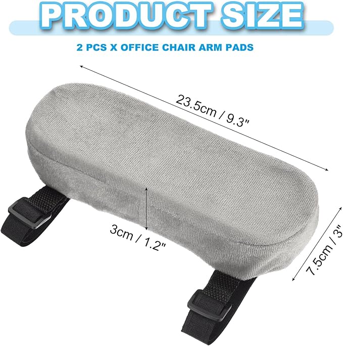 PATIKIL Office Chair Arm Pads, 2 pcs Office Chair Arm Cover Soft Office Chair Armrest Pads Memory Foam Cotton Removable Washable for Desk Computer Gaming, Gray