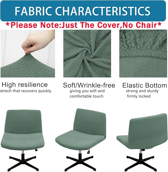 Vanity Chair Cover Criss Cross Chair Cover Waterproof and Elastic Armless Chair Slipcover Armless Chair Covers Office Chair Covers (Green,Just The Cover,No Chair)