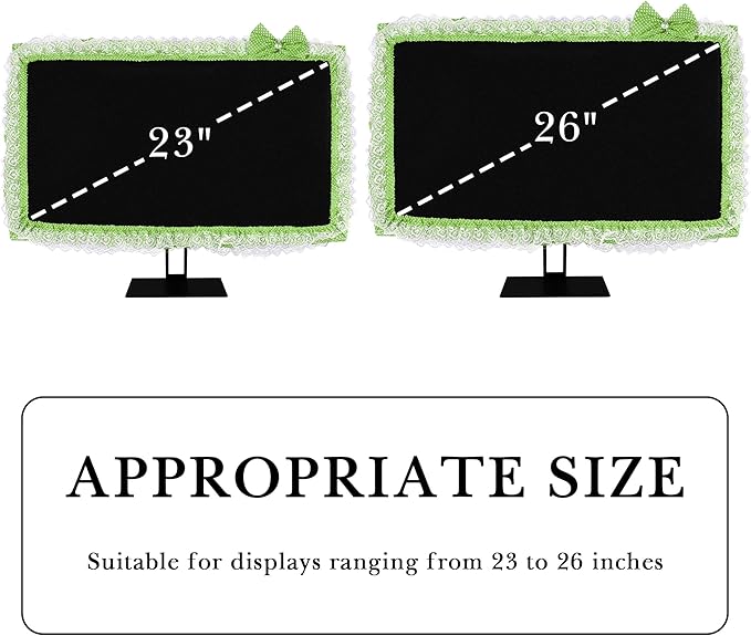2 Pack Cute Computer Monitor Cover, 23''-26'' Elastic Monitor Dust Cover with Bow Knot, Lovely Monitor Accessories Screen Monitor Decoration for Tablet (Green)