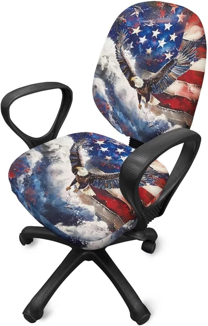 GLENLCWE American Flag Eagle Seat Covers for Chairs Protective Easy to Install Seat Cushion Split Protectors Lightweight Computer Office Chair Cover