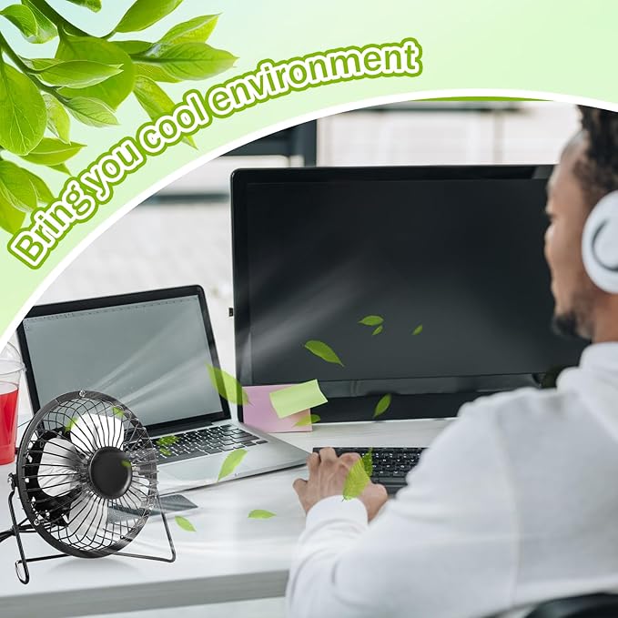 Glooglitter 4 Pcs 4" USB Small Fan Powerful Quiet 360° Adjustable Rotation Personal Metal Mini Desk Fan Summer Electric Ideal for Home Office Bedroom Desk Airflow Cooling,USB Powered Only(Black)