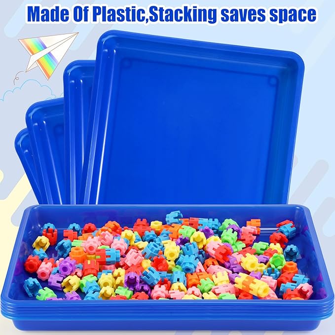 Hoteam 5 Pcs Paper Trays for Classroom Plastic Storage Bin Tray Bulk Stackable File Organizer for School Office Teacher Book Organization Supplies(Blue,16.14 x 11.81 x 1.38 Inch)