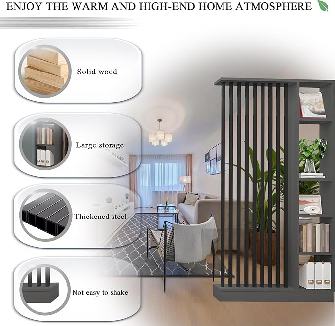 Room Divider with Shelves, Entrance Hall Partition Screen Column Floor to Ceiling - Freestanding Room Divider with Storage Shelf, Freestanding Decor for Bedroom (A Gray + Black, 47.2in / 120cm)